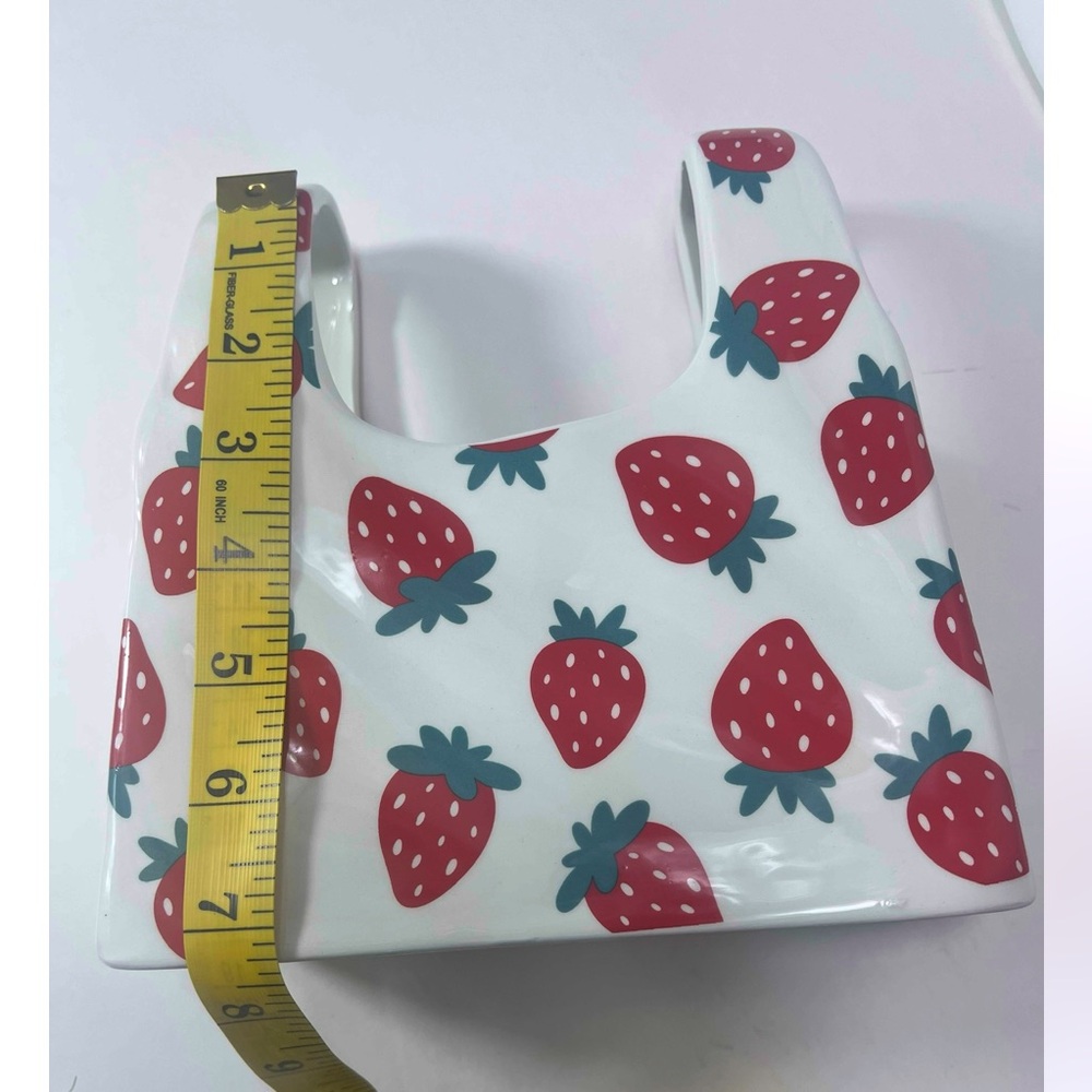 White Ceramic Handbag Decor w/Strawberry Detailing Approx:7" W x 7" H x 2.5" D - Picture 7 of 9